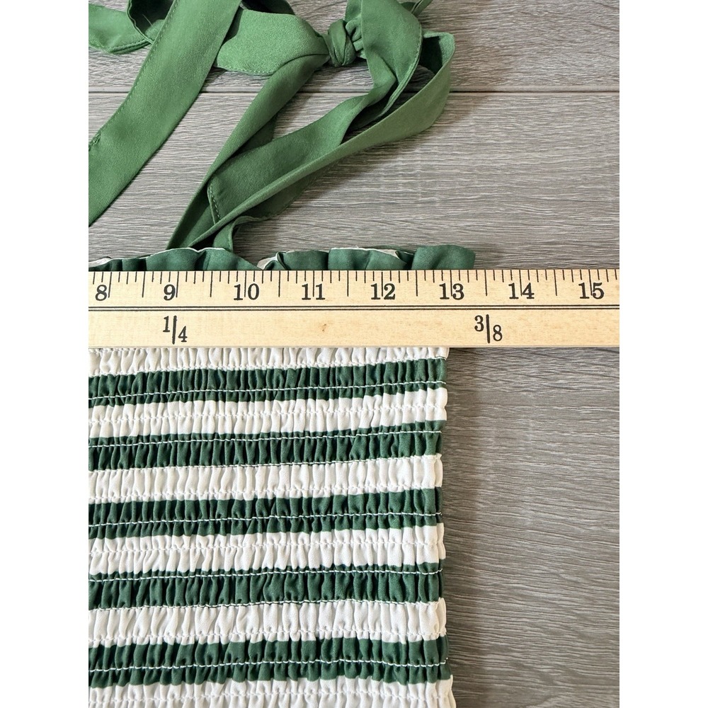 Summersalt Silky Luxe Smocked Maxi Dress Green White Stripe Tie Shoulder L - Picture 10 of 13